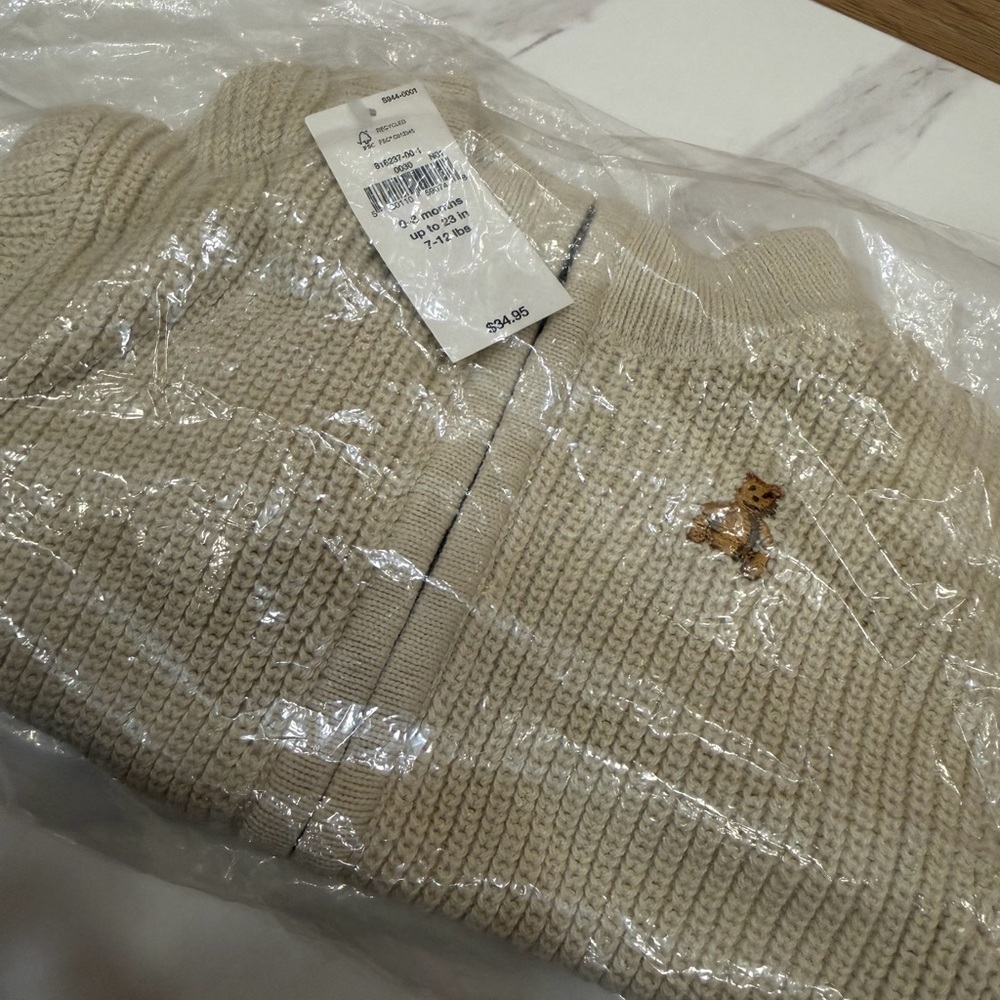 0-3 months GAP Beige Baby Sweater with Bear Detail.  Perfect for fall and winter